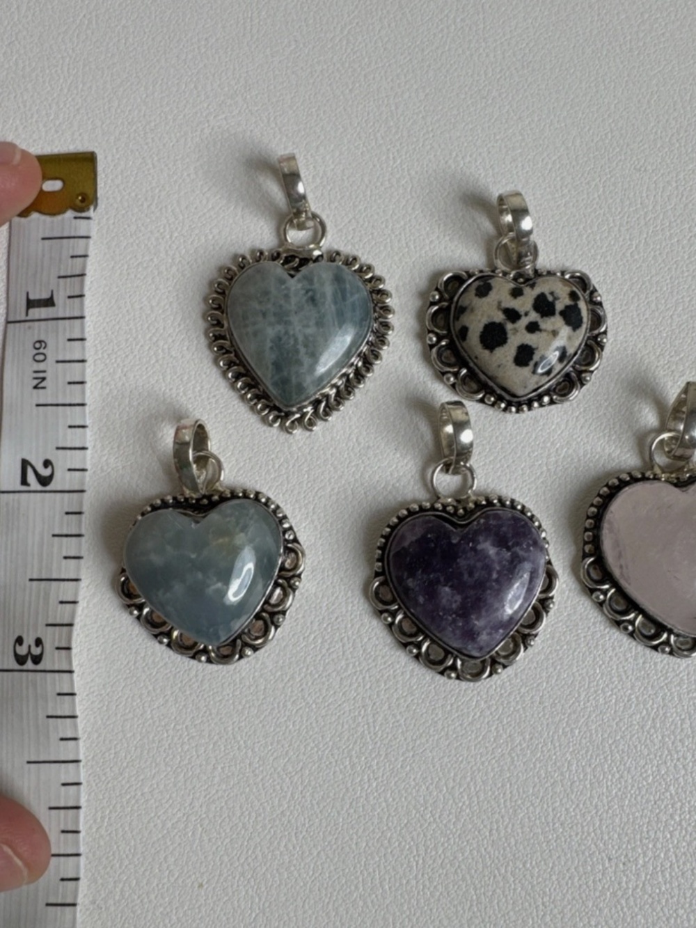 Genuine Gemstone Heart Pendant Lot - 5 Pieces